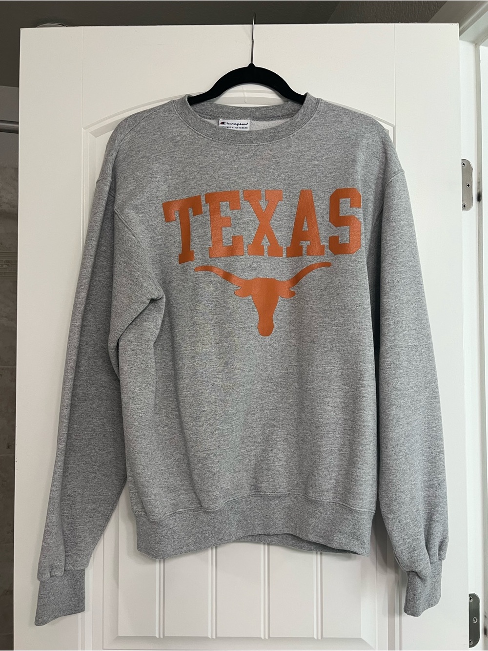 Champion Gray Crewneck Sweatshirt with Burnt Orange Texas Logo